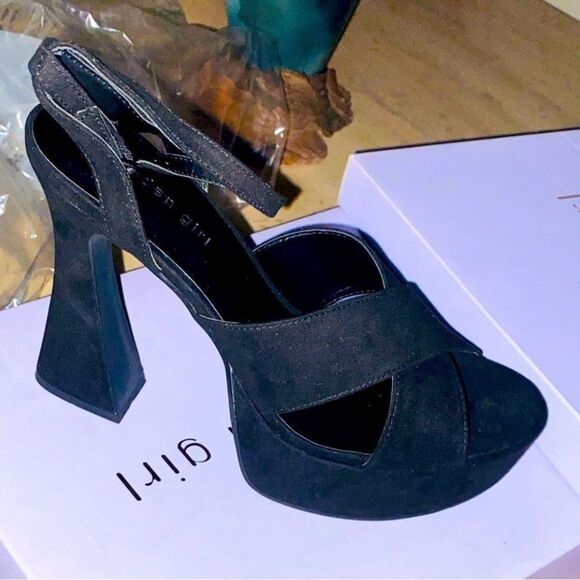 MADDEN GIRL Loolaa Platform Sandals Womens Size 8.5 Black Fabric Dress Heels NEW - Picture 6 of 7